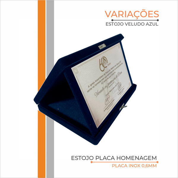 Placa de Homenagem em Estojo de Veludo Azul