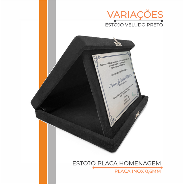 Placa de Homenagem em Estojo de Veludo Azul