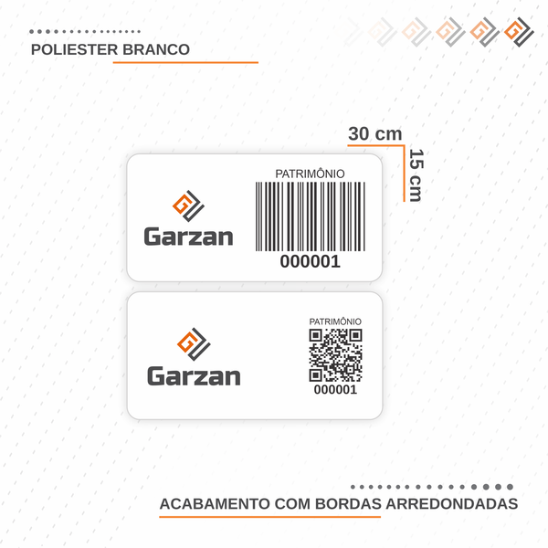 Etiqueta de Patrimônio Ativo Fixo em Poliéster Branco 30X15 mm