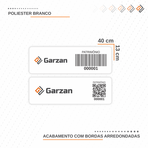 Etiqueta de Patrimônio Ativo Fixo em Poliéster Branco 40x13 mm