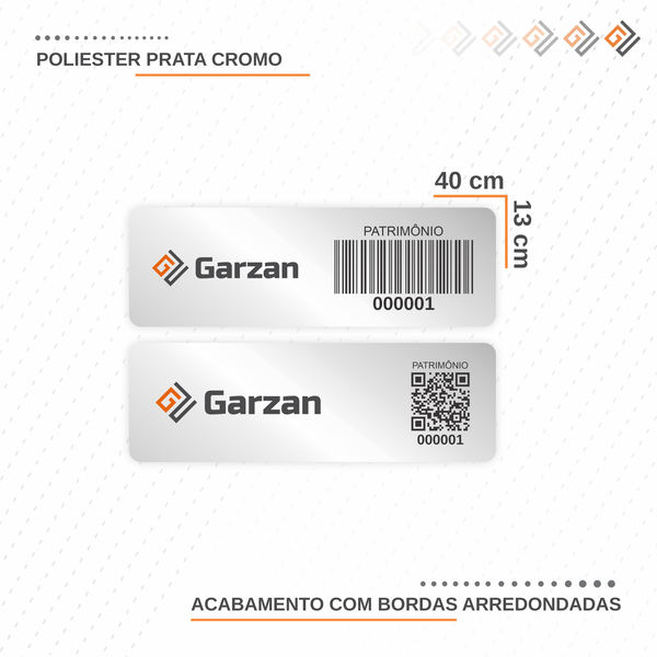 Etiqueta de Patrimônio Ativo Fixo em Poliéster Cromo Fosco 40X13 mm