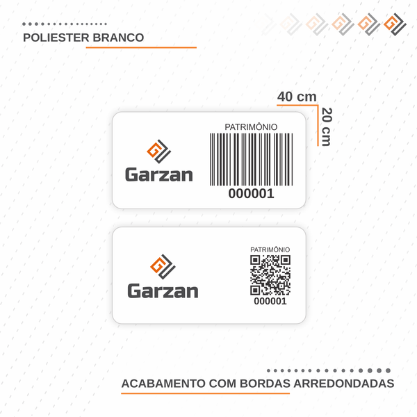 Etiqueta de Patrimônio Ativo Fixo em Poliéster Branco 40x20 mm