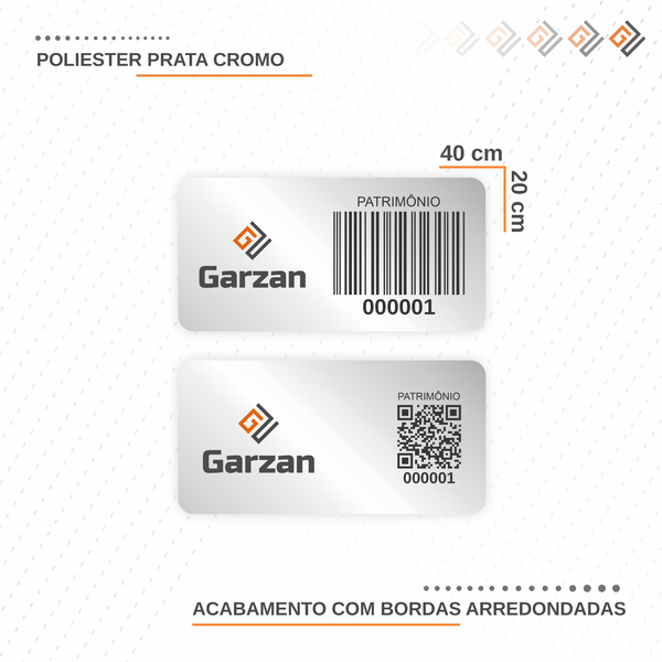 Etiqueta de Patrimônio Ativo Fixo em Poliéster Cromo Fosco 40X20 mm