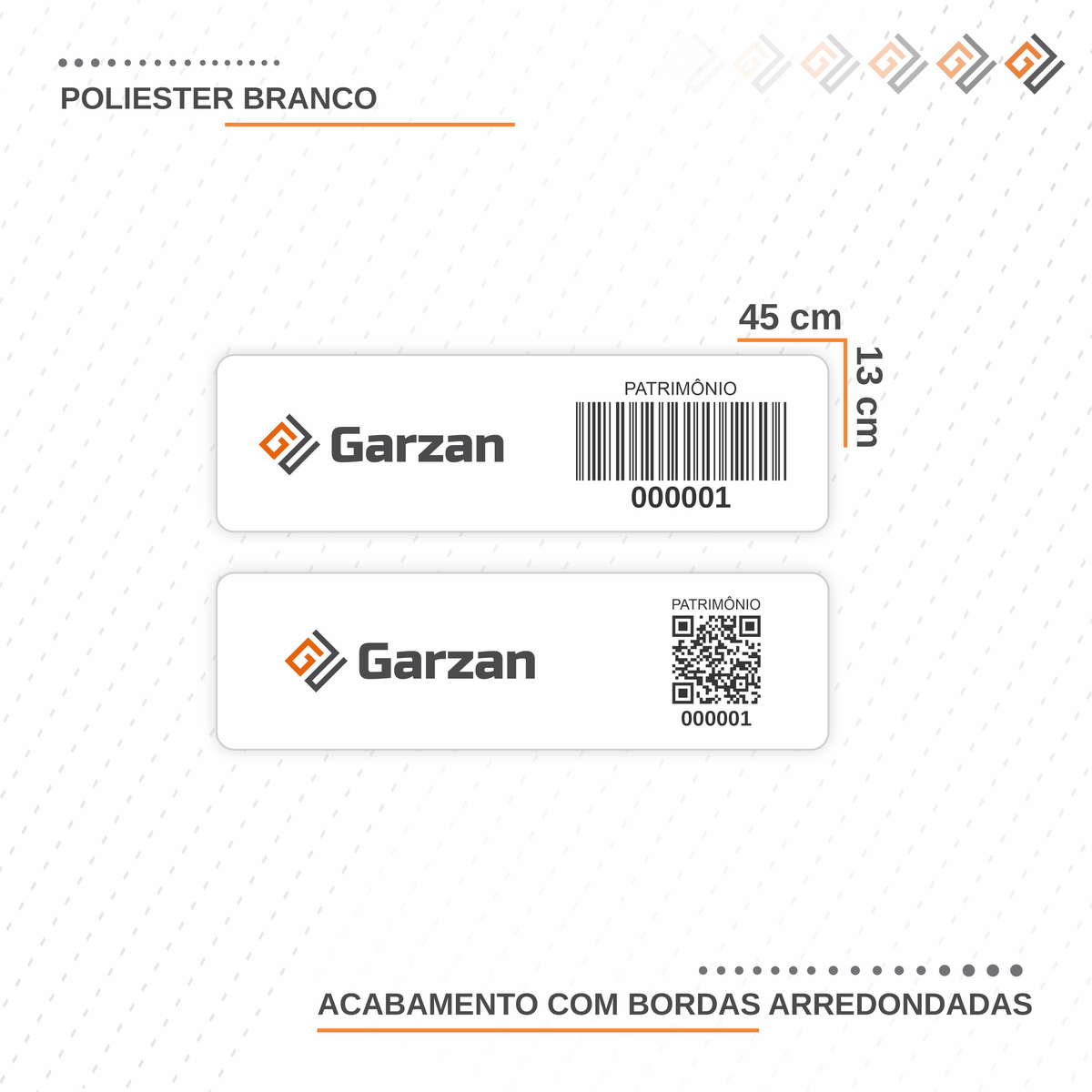 Etiqueta de Patrimônio Ativo Fixo em Poliéster Branco 45x13 mm