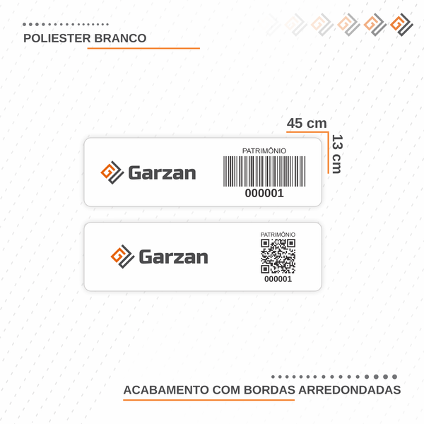 Etiqueta de Patrimônio Ativo Fixo em Poliéster Branco 45x13 mm