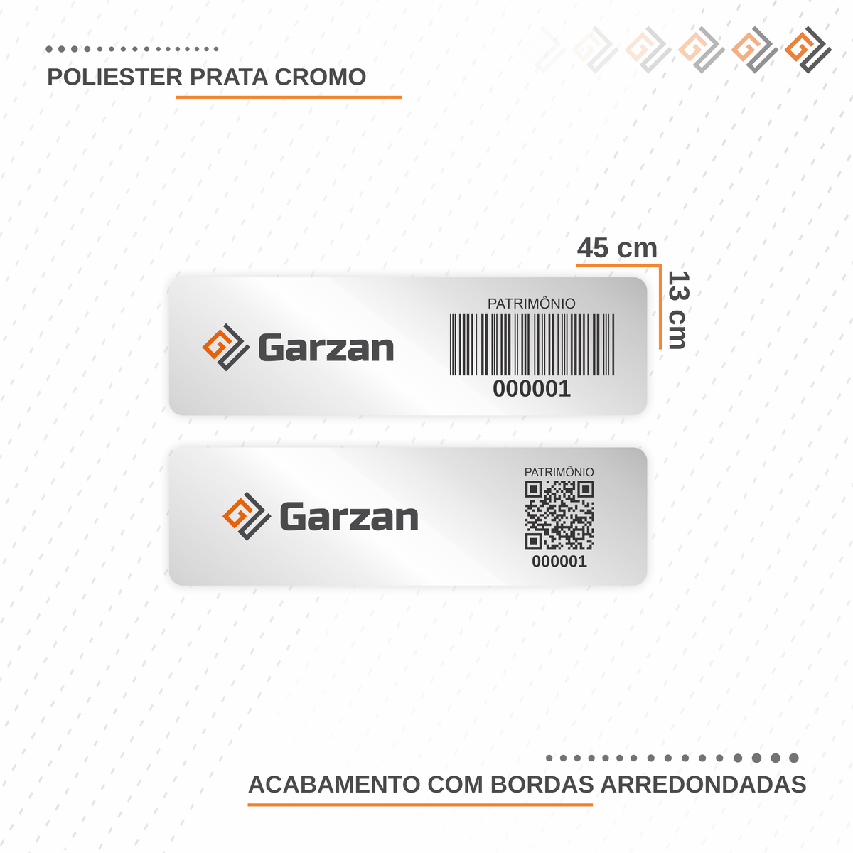 Etiqueta de Patrimônio Ativo Fixo em Poliéster Cromo Fosco 45X13 mm