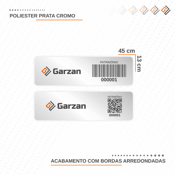Etiqueta de Patrimônio Ativo Fixo em Poliéster Cromo Fosco 45X13 mm