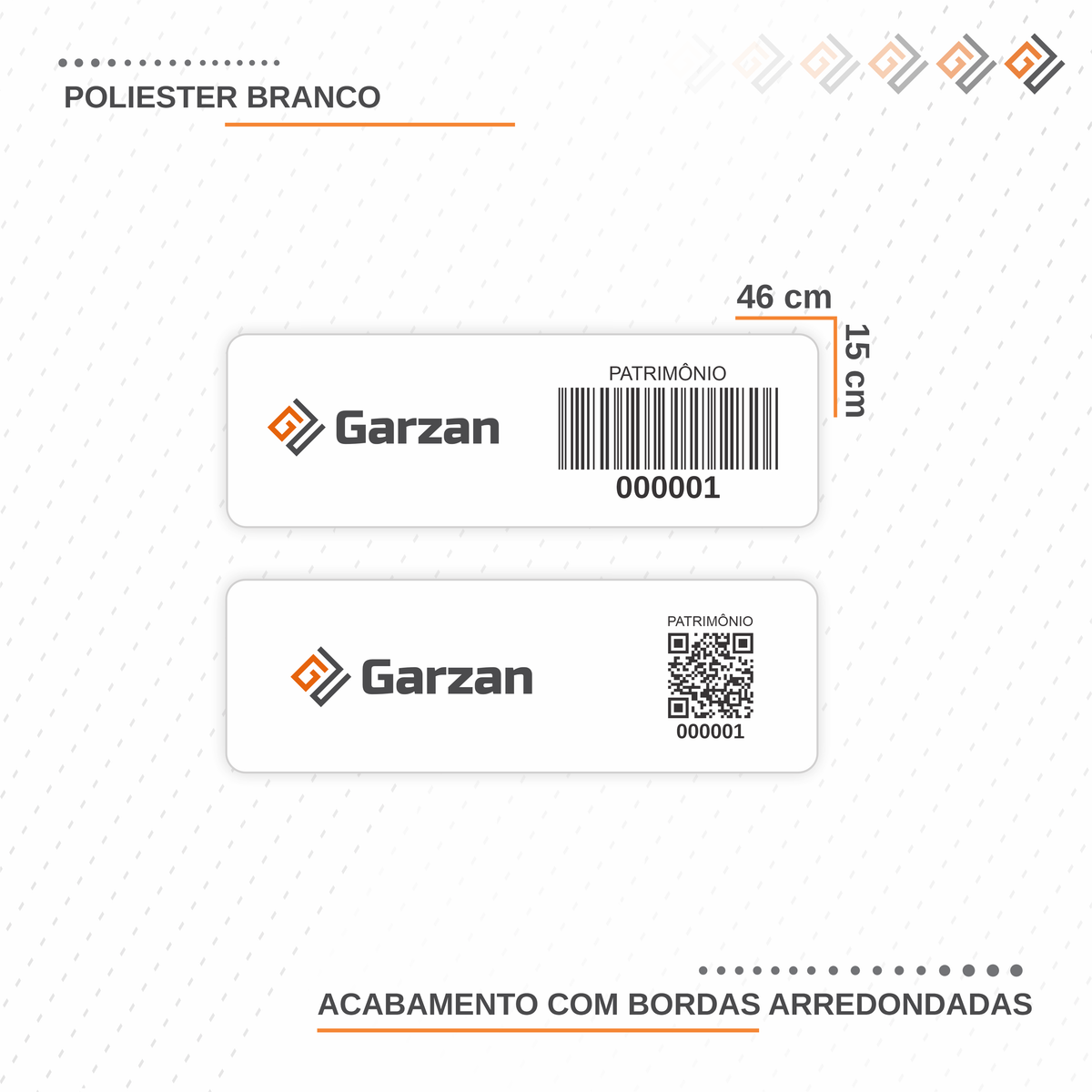 Etiqueta de Patrimônio Ativo Fixo em Poliéster Branco 46x15 mm