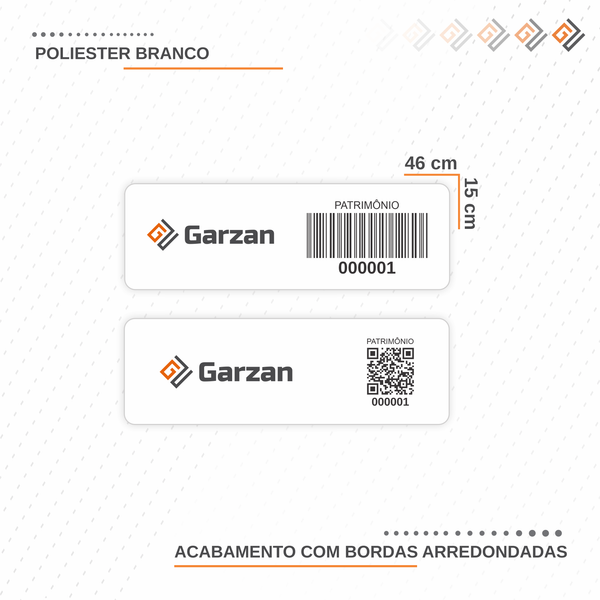Etiqueta de Patrimônio Ativo Fixo em Poliéster Branco 46x15 mm