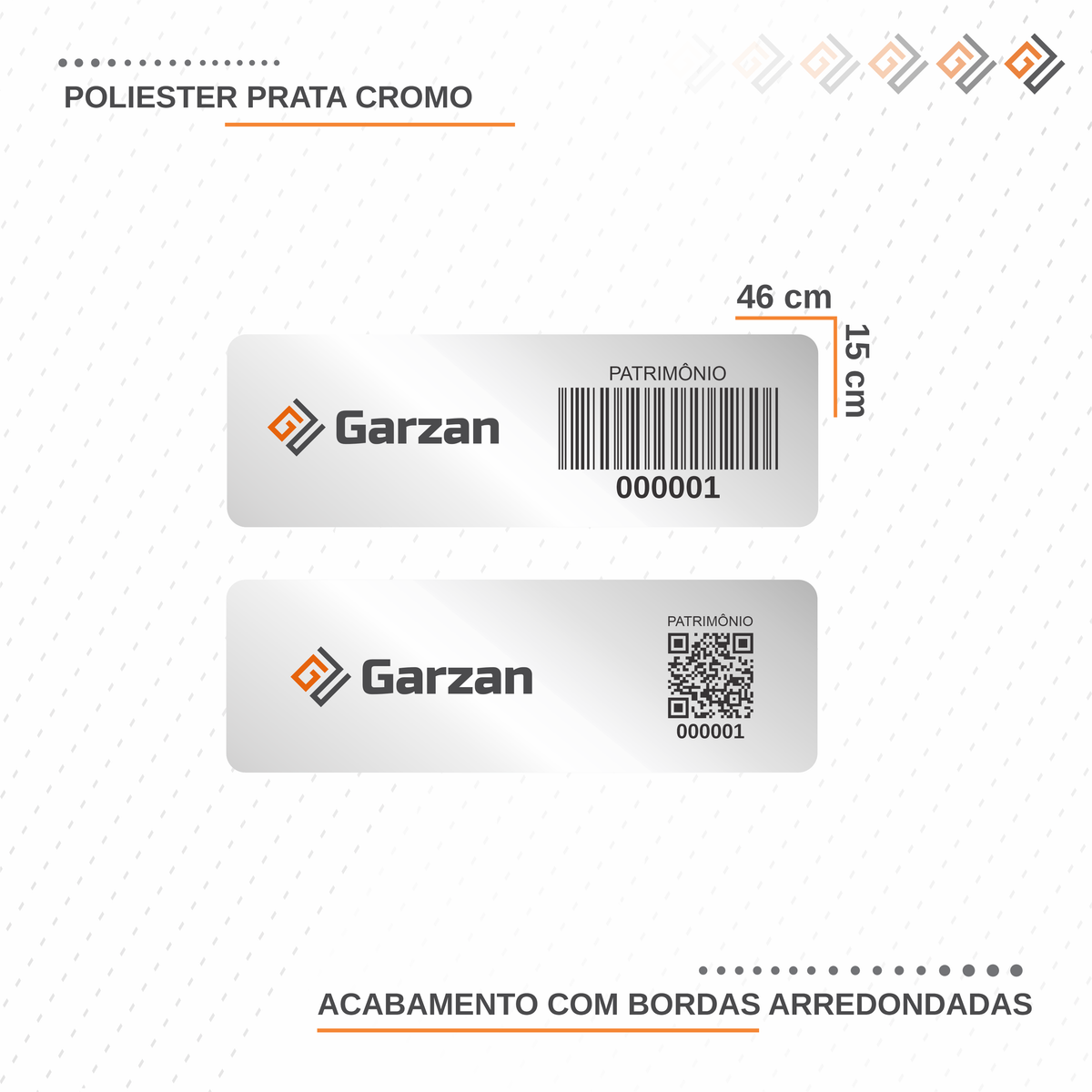 Etiqueta de Patrimônio Ativo Fixo em Poliéster Cromo Fosco 46X15 mm