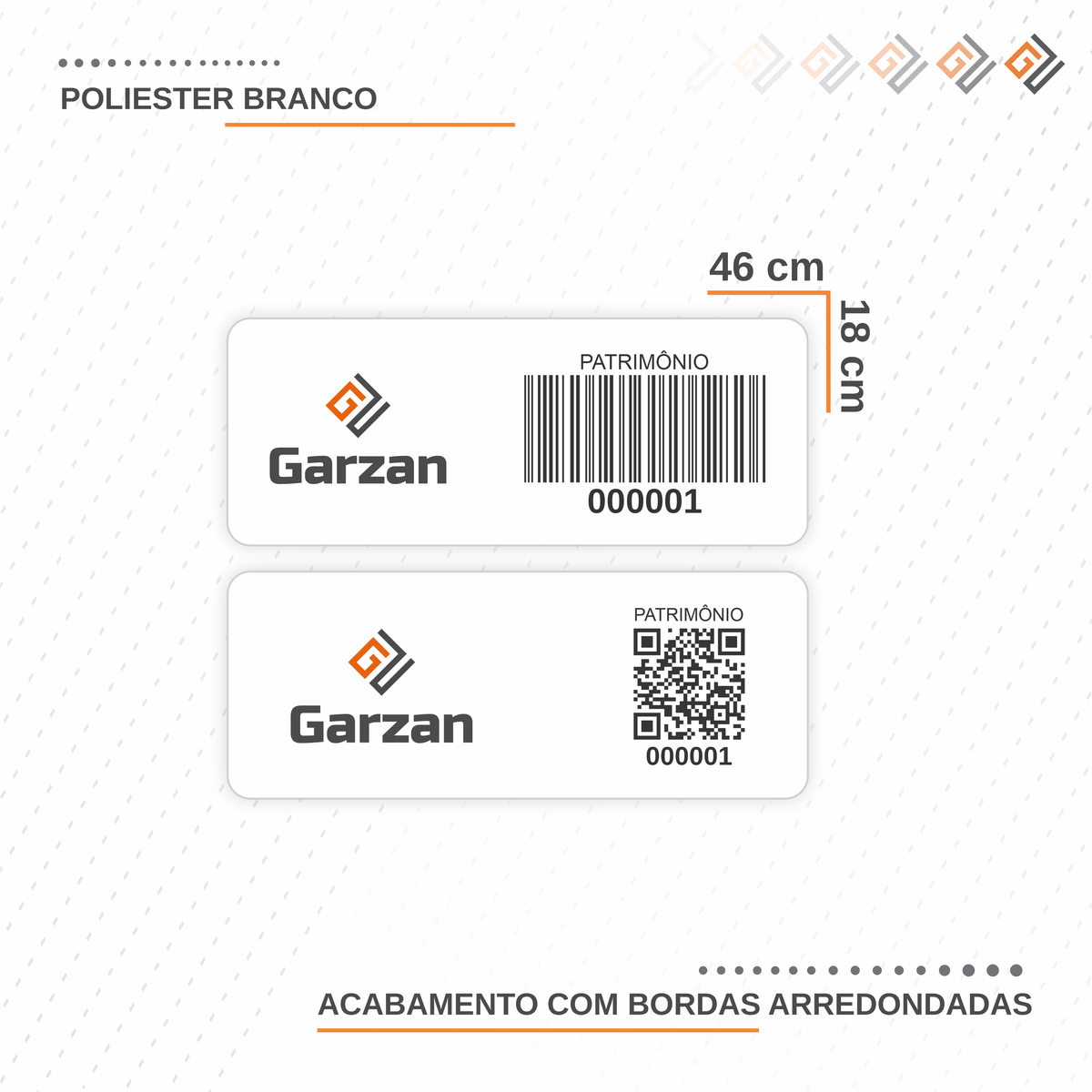 Etiqueta de Patrimônio Ativo Fixo em Poliéster Branco 46x18 mm
