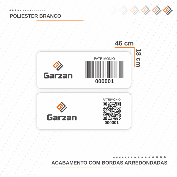Etiqueta de Patrimônio Ativo Fixo em Poliéster Branco 46x18 mm