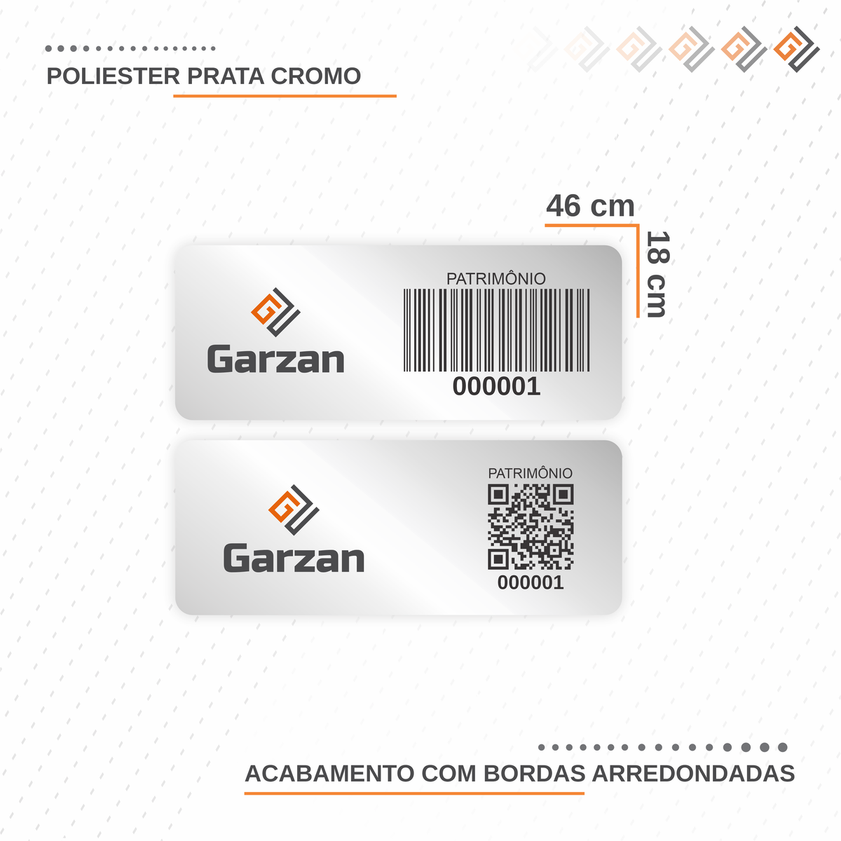 Etiqueta de Patrimônio Ativo Fixo em Poliéster Cromo Fosco 46X18 mm