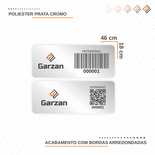 Etiqueta de Patrimônio Ativo Fixo em Poliéster Cromo Fosco 46X18 mm