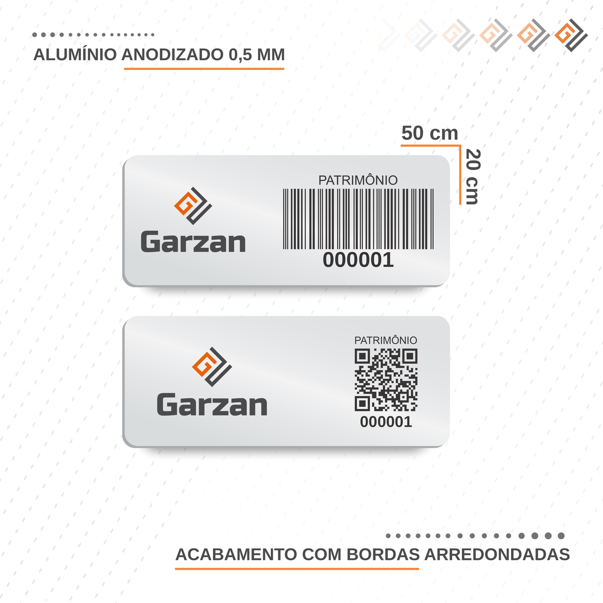 Placas de Patrimônio em Alumínio Anodizado 50x20 mm