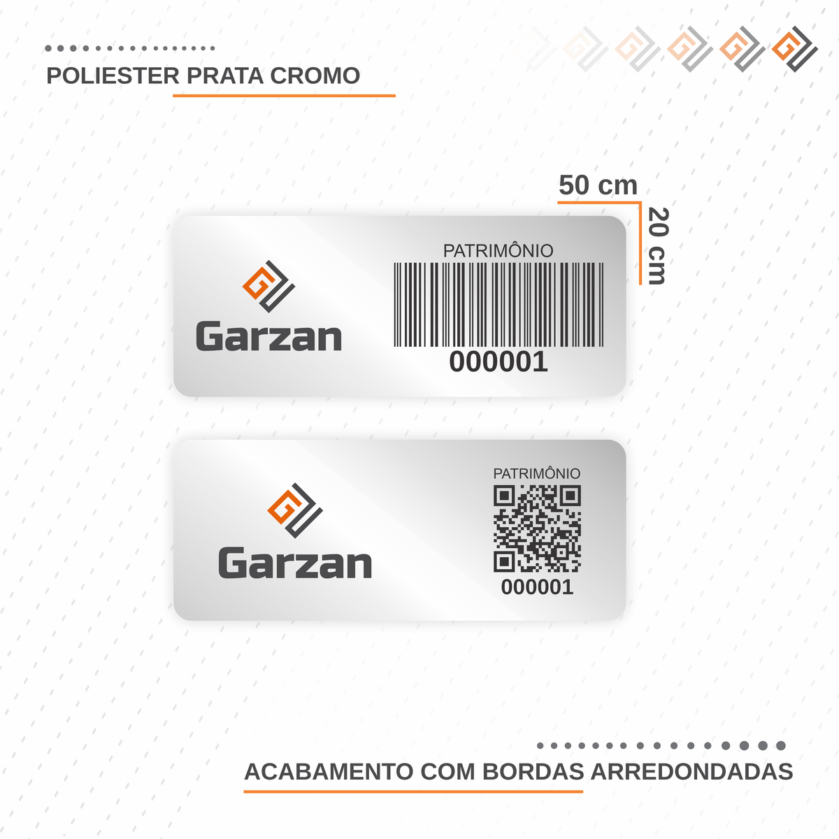 Etiqueta de Patrimônio Ativo Fixo em Poliéster Cromo Fosco 50X20 mm