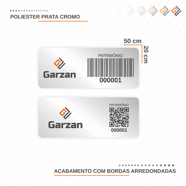 Etiqueta de Patrimônio Ativo Fixo em Poliéster Cromo Fosco 50X20 mm