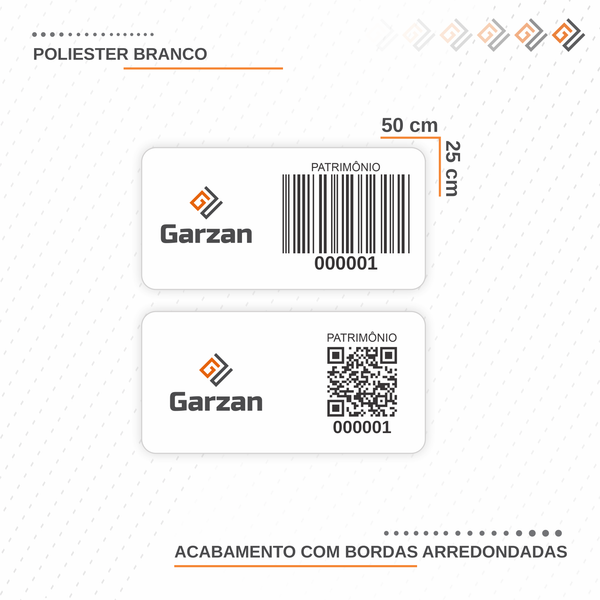 Etiqueta de Patrimônio Ativo Fixo em Poliéster Branco 50x25 mm