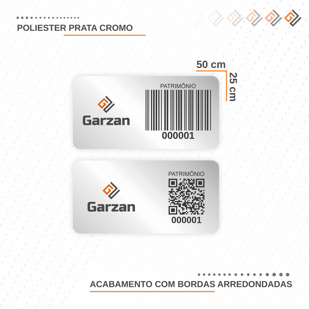 Etiqueta de Patrimônio Ativo Fixo em Poliéster Cromo Fosco 50X25 mm