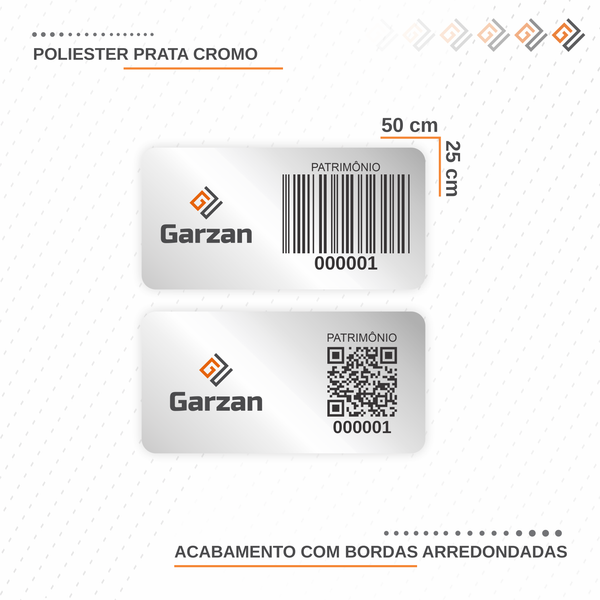 Etiqueta de Patrimônio Ativo Fixo em Poliéster Cromo Fosco 50X25 mm