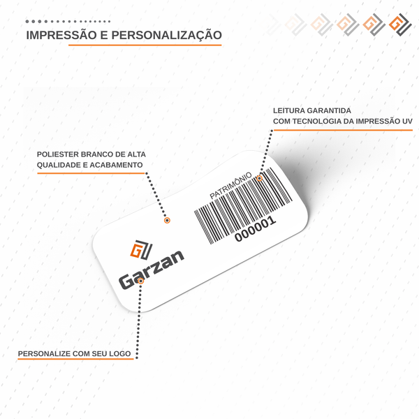 Etiqueta de Patrimônio Ativo Fixo em Poliéster Branco 30X15 mm