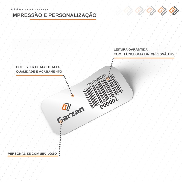 Etiqueta de Patrimônio Ativo Fixo em Poliéster Cromo Fosco 40X13 mm