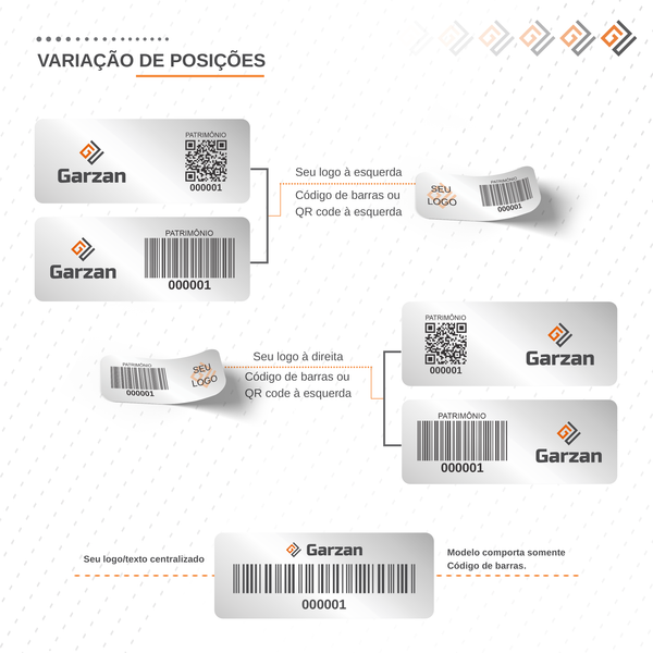 Etiqueta de Patrimônio Ativo Fixo em Poliéster Cromo Fosco 40X13 mm