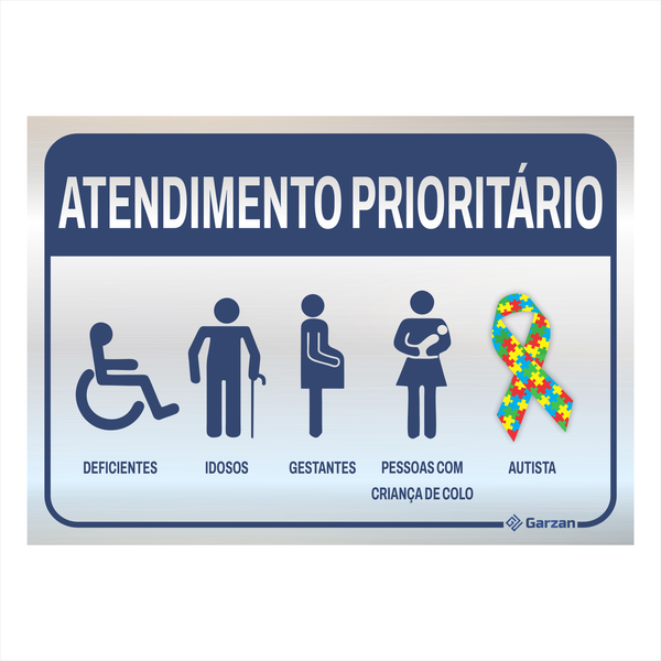 Placa de Sinalização "Atendimento Prioritário" em Alumínio