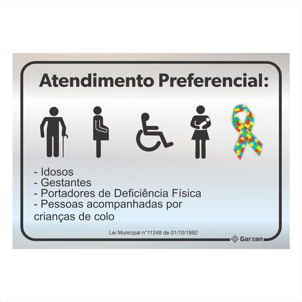 Placa de Sinalização "Atendimento Preferencial" em Alumínio