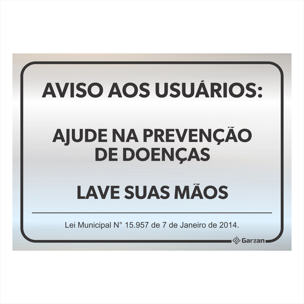 Placa de Sinalização "Lave Suas Mãos" em Alumínio