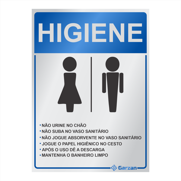 Placa de Sinalização Para Banheiro Higiene em Alumínio