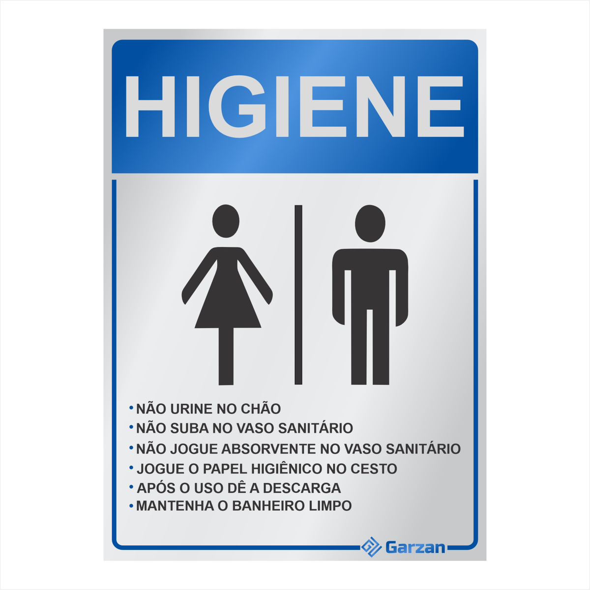 Placa de Sinalização Para Banheiro Higiene em Alumínio