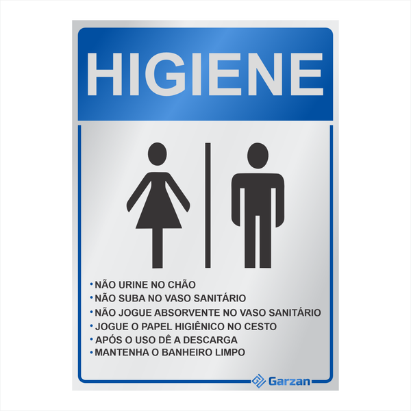 Placa de Sinalização Para Banheiro Higiene em Alumínio