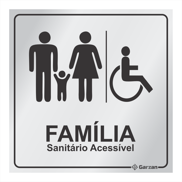 Placa de Sinalização Para Banheiro Família em Alumínio