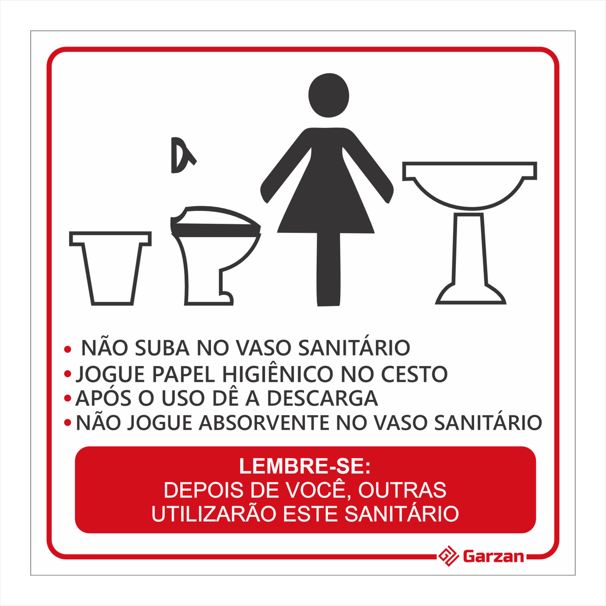 Placa de Sinalização Para Banheiro "Lembrete Higiene" – Garzan Placas