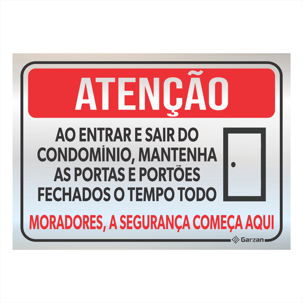 Placa de Sinalização Mantenha as Portas e Portões Fechados em Alumínio