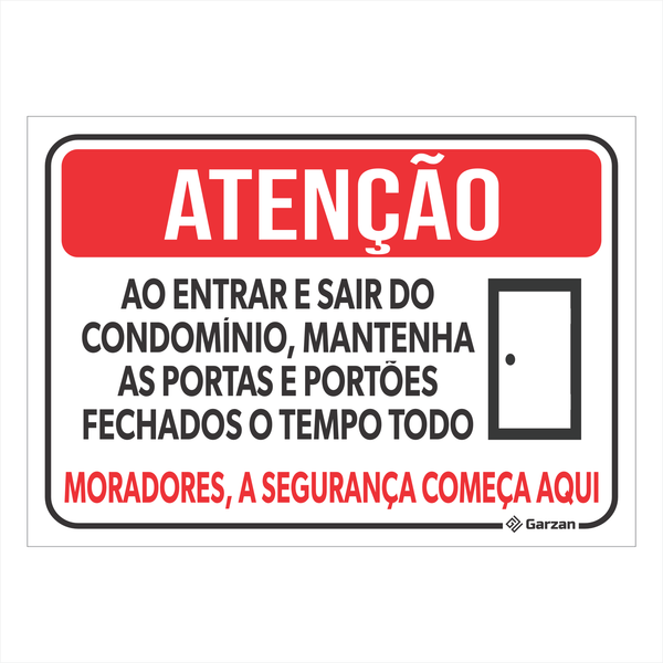 Placa de Sinalização Mantenha as Portas e Portões Fechados