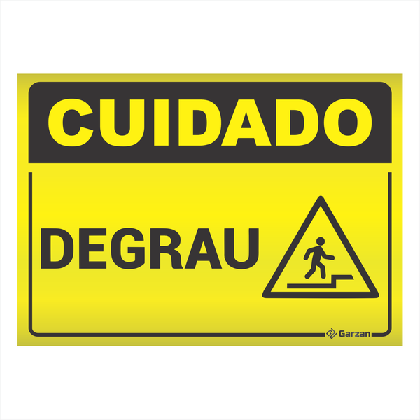 Placa de Sinalização Cuidado, Degrau - em Alumínio