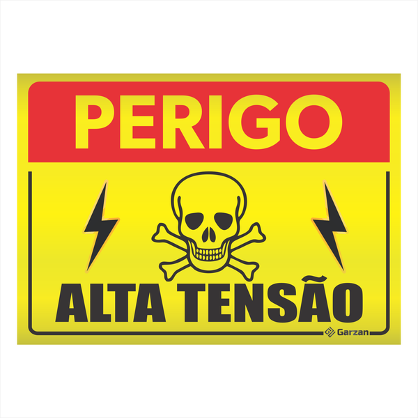 Placa de Sinalização Amarela - Perigo, Alta Tensão - em Alumínio