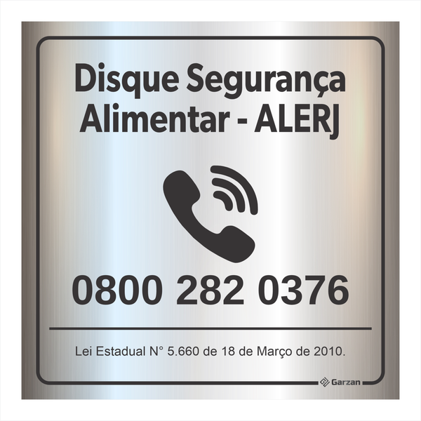 Placa de Sinalização Disque Segurança Alimentar ALERJ - em Alumínio
