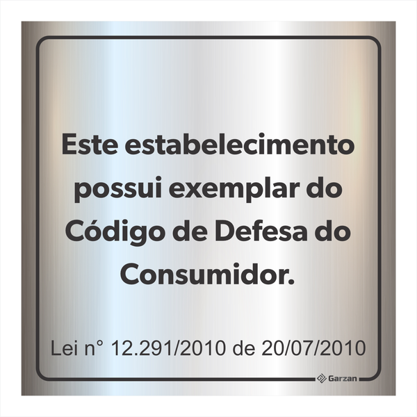 Placa de Sinalização Estabelecimento Exemplar Código do Consumidor - em Alumínio