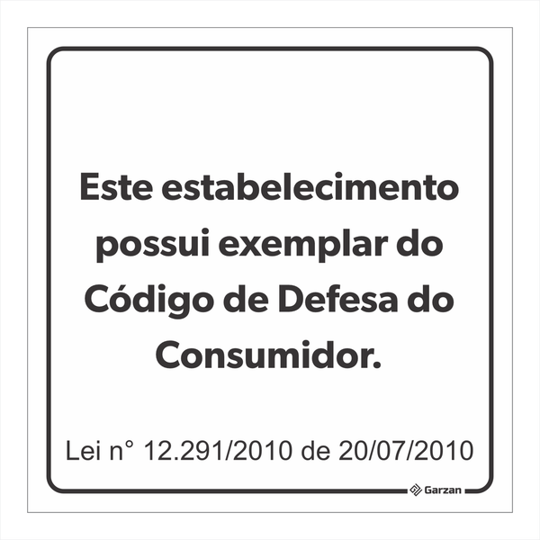 Placa de Sinalização Estabelecimento Exemplar Código do Consumidor