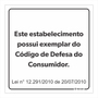 Placa de Sinalização Estabelecimento Exemplar Código do Consumidor