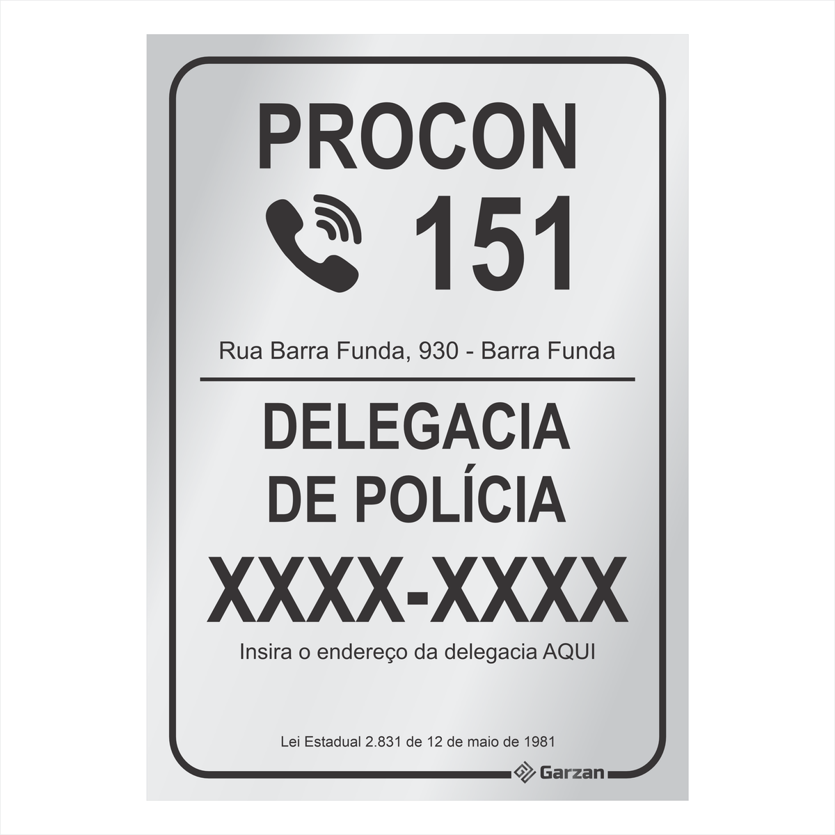 Placa de Sinalização Para Leis - Procon RJ Personalizada - em Alumínio