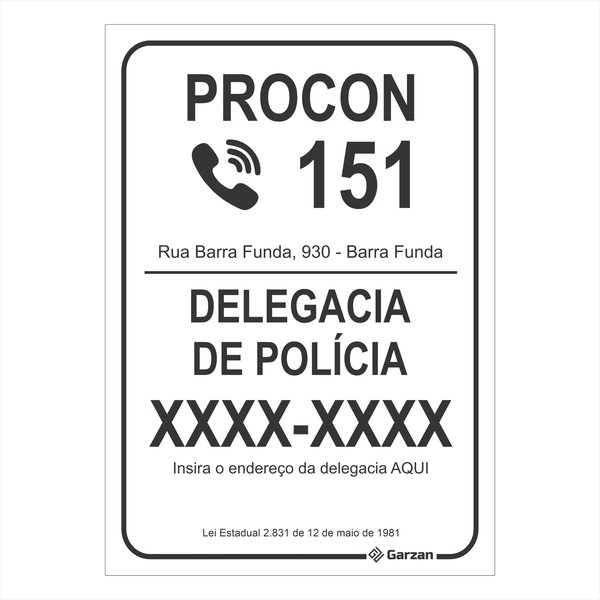 Placa de Sinalização Para Leis - Procon RJ Personalizada