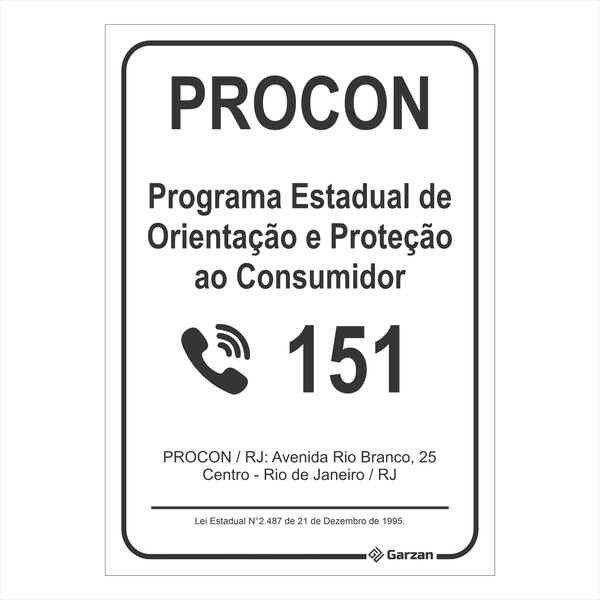 Placa de Sinalização Para Leis - Procon RJ