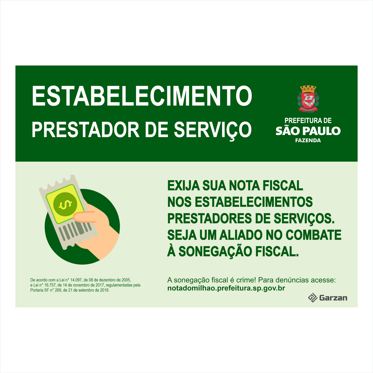 Placa de Sinalização Estabelecimento Prestador de Serviço