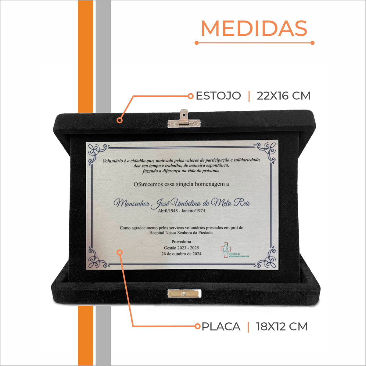 Placa de Homenagem em Estojo de Veludo Azul