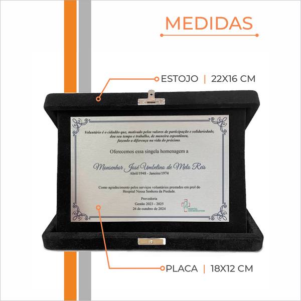 Placa de Homenagem em Estojo de Veludo Azul