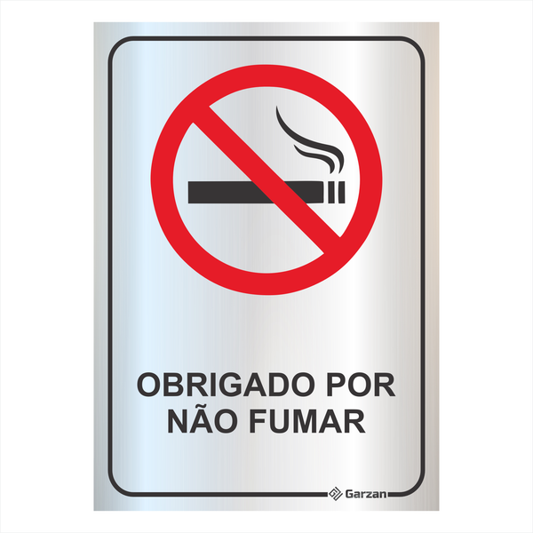 Placa de Sinalização Obrigado Por Não Fumar em Alumínio